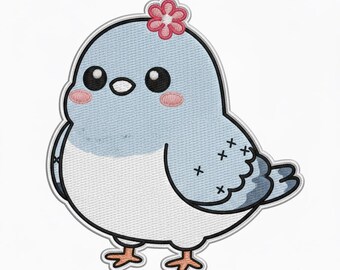 Diseño de bordado de pájaro azul kawaii: aplique de pollito (archivo de máquina)