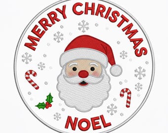 Diseño de bordado de cara de Papá Noel: archivo de puntada digital "Feliz Navidad y Noel"