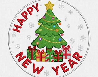 Archivo de Feliz Año Nuevo Diseño de Árbol de Navidad Bordado a Máquina Digital