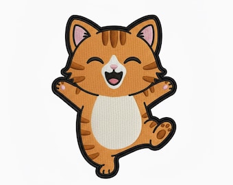 Diseño de bordado de gato atigrado pelirrojo: Aplique de gatito feliz (archivo digital)