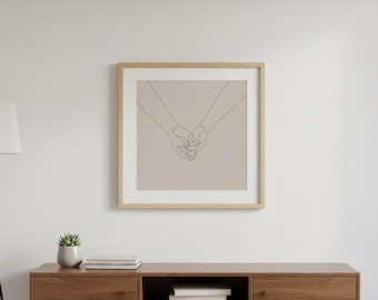 Impresión artística de manos agarradas, regalo de boda minimalista (descarga digital)