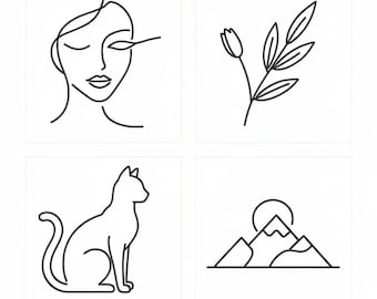 Minimalist Line Art Embroidery Design Bundle, Modern Botanical and Animal Embroidery Patterns, Instant Download Machine Embroidery Files