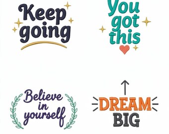 Paquete de diseños motivacionales para bordado a máquina, citas inspiradoras (descarga digital)