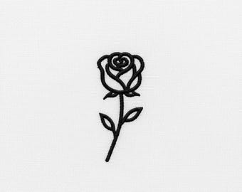 Minimalist Rose Embroidery Design – Black Outline Flower, Tattoo Style (Digital Download)