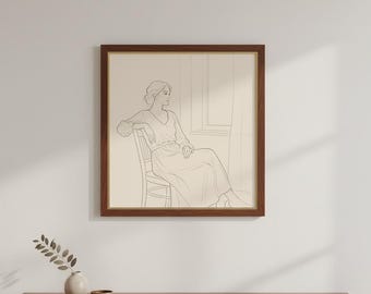 Minimalist Woman Line Art Print, Modern Boho Decor (Digital Download)