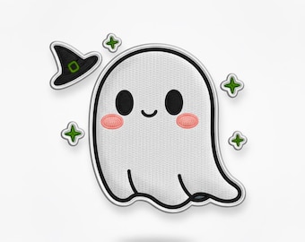 Kawaii Ghost Embroidery Design | Witch Hat Applique (Digital Download)