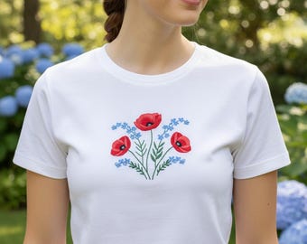 Red Poppy Machine Embroidery Design | Cottagecore Wildflower (Digital Download)