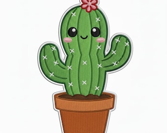 Lindo diseño de bordado a máquina de cactus, archivo de aplique digital de planta en maceta