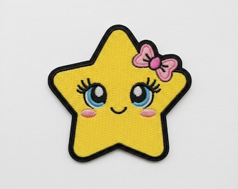 Cute Star Embroidery Design, Kawaii Star with Bow Machine Embroidery File, Baby Girl Star Patch, Instant Download,Little Star Appliq Pattern