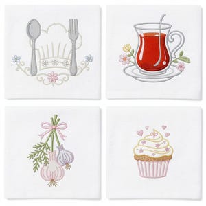 Kitchen Embroidery Designs, Chef Hat, Cupcake, Tea Cup, Garlic (Instant Download)