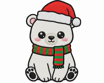 Diseño de bordado de oso polar navideño / Bufanda navideña (Patrón de puntada digital)
