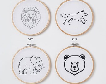 Geometric Animal Embroidery Designs, Minimalist Wildlife Line Art Machine Files (Digital Download)
