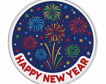 Diseño de bordado de fuegos artificiales de Año Nuevo: aplique navideño (archivo digital)