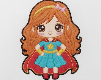 Superhero Girl Embroidery Design, Little Hero Machine Embroidery File (Digital Download)