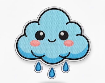 Kawaii Cloud Embroidery Design, Raindrop Applique (Digital Patches)