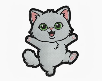 Happy Kitten Embroidery Design – Playful Cat Patch (Instant Download)
