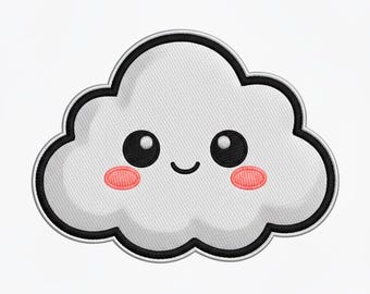 Kawaii Cloud Patch Embroidery File – Smiling Face Applique (Instant Download)