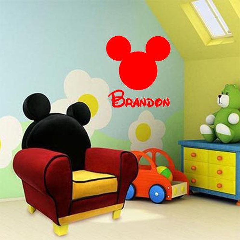 Wall Decal Mickey Mouse Head Personalized Kids Name Disney Etsy