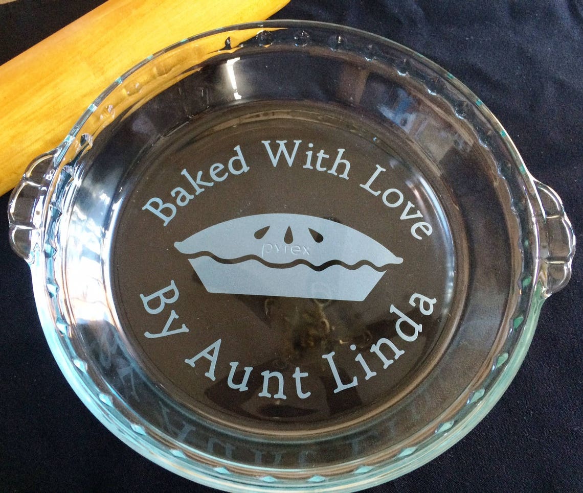 Etched Glass Pie Plate Baked With Love by With Pie Graphic Pie Etsy