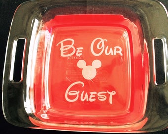 Be Our Guest Disney Mickey Mouse Casserole Dish Pyrex 8 X 8 Lid Included Wedding Housewarming Shower Gift
