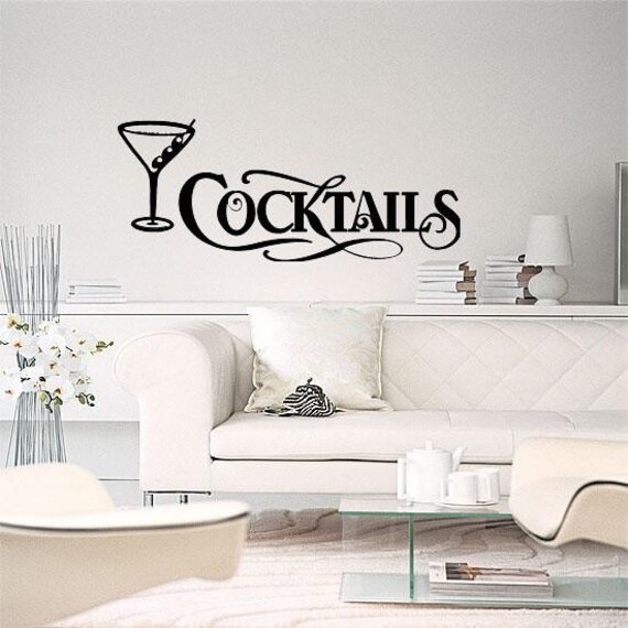 Cocktails Martini Glass Wall Lettering Decal Vinyl Wall Decor Etsy