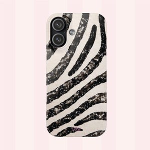Glitzernde Handyhülle mit Zebramuster, passend für iPhone & Samsung, glänzend oder matt, im coolen Girl-Stil