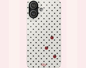 Ladybags White Black Polka Dots Phone Case, iPhone & Samsung Cover, Glossy or Matte Finish