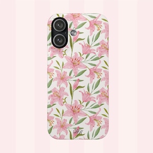 Handyhülle mit rosa Sternenlilienmotiv, passend für iPhone und Samsung, in glänzender oder matter Ausführung