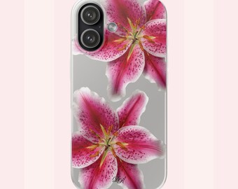Pink Asiatic Lily Flowers, Flexi Clear Phone Case, iPhone & Samsung Cover, Glossy or Matt Finish