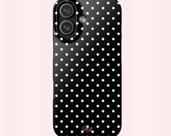 Black White Polka Dots Phone Case | iPhone & Samsung Cover | Glossy or Matte Finish | Cool Girl Aesthetic
