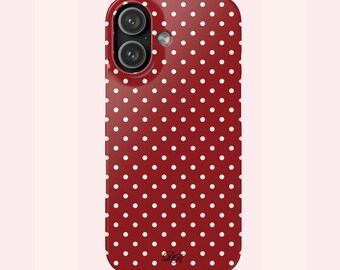 White Polka Dots, Cherry Red Phone Case, iPhone & Samsung Cover, Glossy or Matt Finish