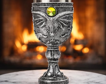 Copa de calavera de dragón vikingo: copa de whisky y vino de acero inoxidable, cáliz nórdico Drakkar, copa medieval de lujo.