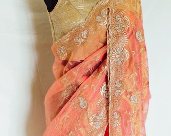 Pastel Peach Designer Saree: Indian Wedding Party Wear Saree