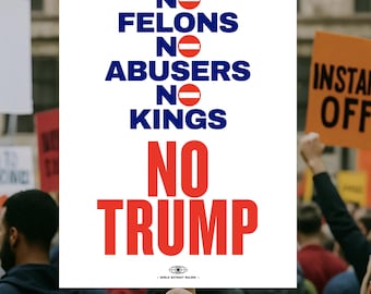 PLAKAT BEZ TRUMPA • Znak „Brak Marszu Królewskiego” • Grafika protestacyjna do druku (4 rozmiary) Pobieranie cyfrowe, plakat antytrumpowski