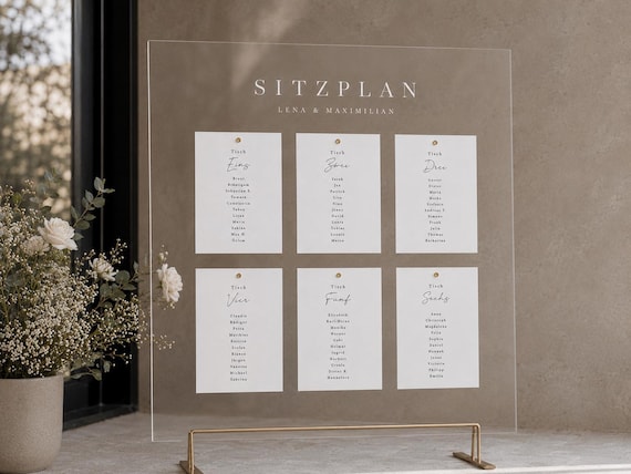 Tischnummern & Sitzplan Karten Hochzeit – personalisierbar, minimalistisch, stilvolle Tischdeko, hochwertiges Papier -  300 gsm, A6-Format