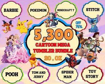5300+ cartoon ontwerpen bekerhouder, kinderen 20 oz sublimatie (digitale bestanden)