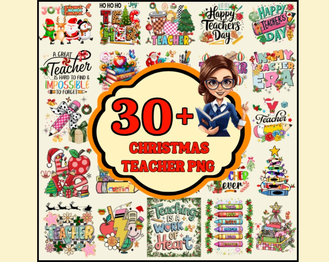 Christmas Teacher PNG Bundle, Coquette Bow, Holiday Shirt Designs ...