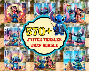 Más de 570 diseños de envoltorios para vasos Stitch: PNG de sublimación delgada de 20 oz (descarga digital)