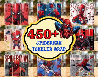 Lot d'emballages pour gobelets Spiderman : plus de 450 motifs par sublimation (téléchargement numérique PNG)