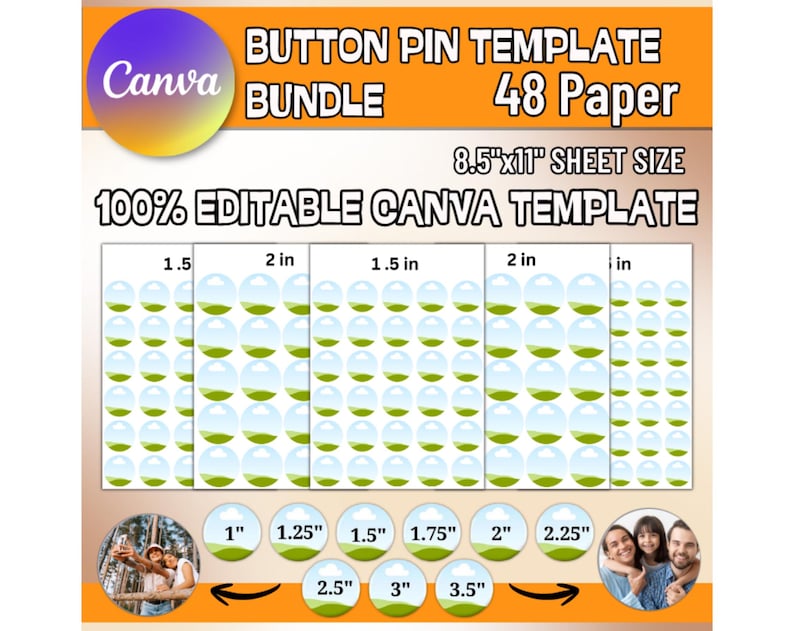 Button Pin Template, Button Pin PNG, Badge Maker, Circle Labels, Blank ...