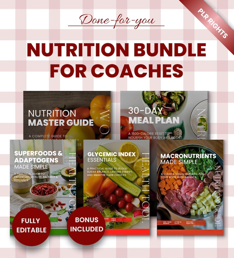 Ultimate Nutrition Coach Bundle PLR, 200+ Pages Canva Template, Nutrition Master Guide Workbook, 30 Day Meal Plan MRR, Wellness Business Box image 1