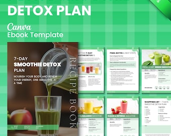 7 Day Smoothie Detox Plan PLR Canva Template for Health Coaches, Green Smoothie Challenge Lead Magnet, Wellness Coach Resources Done For You