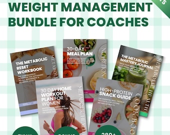 Metabolic Health & Weight Management PLR Bundle | 30 Day Meal Plan, Workout, Workbook, Journal for Wellness Coaches | Editable Canva