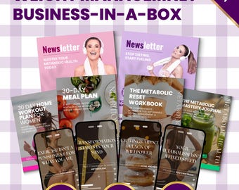 Geschäftssystem für Gewichtsmanagement, 5 PLR-E-Books & Marketing-Kit, Vorlage für Wellness-Coaching, Instagram-Inhalte, E-Mails, Onboarding-Kit, Canva