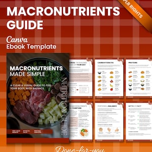 Modello PLR Canva per la guida ai macronutrienti per health coach, eBook didattico sul monitoraggio dei macronutrienti, dispense per i clienti sulla dieta flessibile già pronte per te