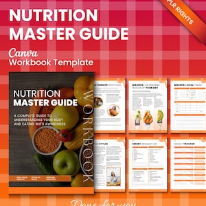 Guia Completo de Nutrição - Caderno de Exercícios PLR, Modelo Canva para Coach de Nutrição, Guia de Alimentação Saudável com mais de 90 páginas, Planejamento de Refeições e Rastreamento de Alimentos