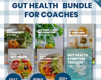 Gut Health PLR Bundle for Wellness Coaches, 6 Ebooks, Canva Templates Master Resell Rights, Anti-Inflammatory Nutrition Guide
