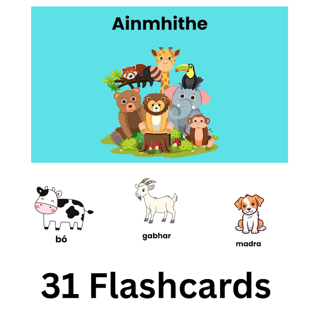 Animals in Irish – Gaeilge Flashcards for Kids - Etsy Ireland