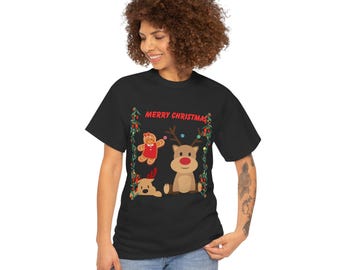 Merry Christmas Unisex Heavy Cotton Tee, Holiday T-Shirt, Festive Apparel, Christmas Gift, Winter Wear, Cheerful Tee