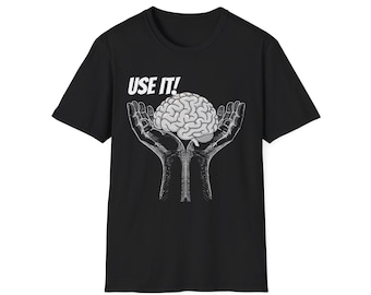 Use It Brain Illustration T-Shirt | Hands Holding Brain, Mental Fitness Tee